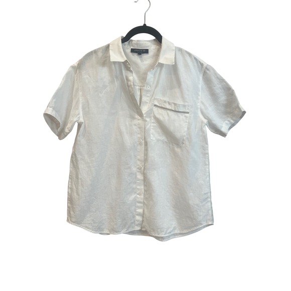 Lafayette 148 New York White Linen Short Sleeve Button Up Shirt Size S - Picture 1 of 5